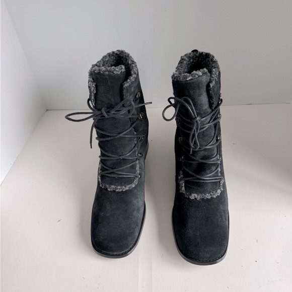 Vintage A J Valenci Footwear Womens Black Chunky Heel Square Toe Bootie… - Picture 2 of 11